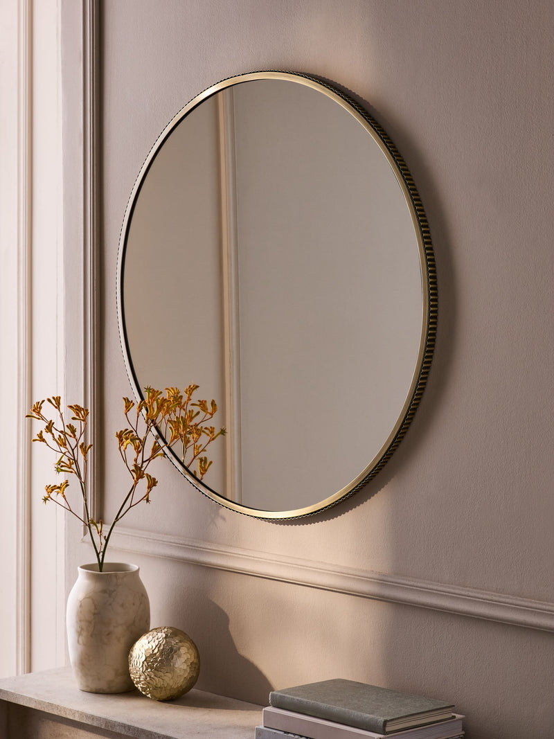 Hollis Neutral Ribbed Round Wall Mirror 75cm, imported from the UK