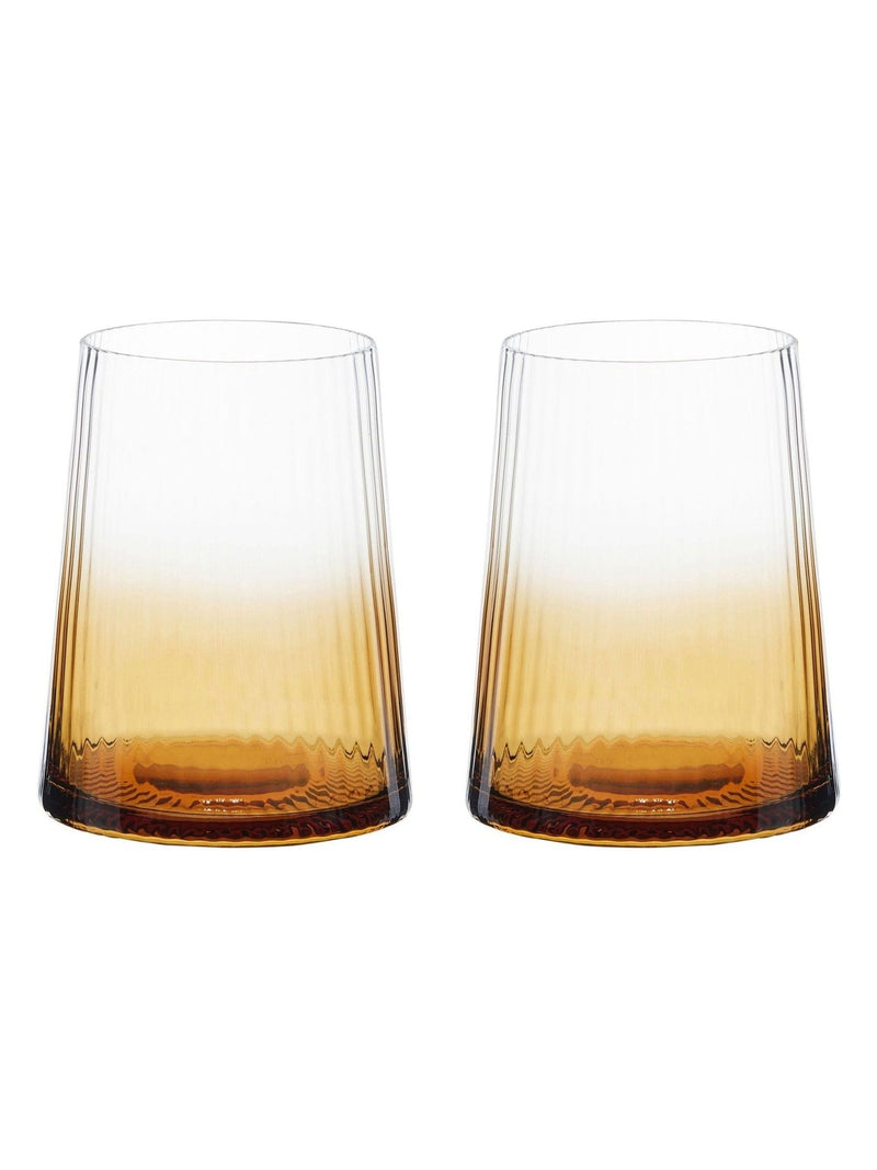 Anton Studio Designs Set of 2 Amber Empire DOF Set of 2 Short Tumbler Glasses