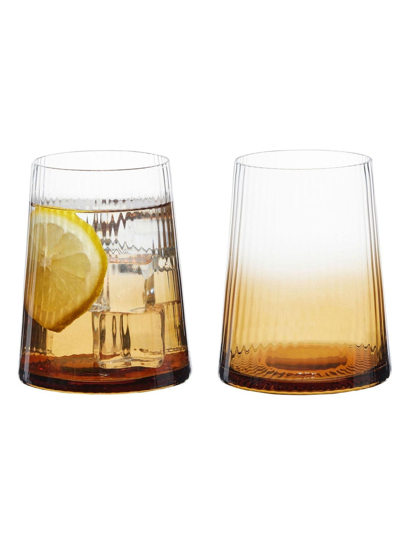 Anton Studio Designs Set of 2 Amber Empire DOF Set of 2 Short Tumbler Glasses
