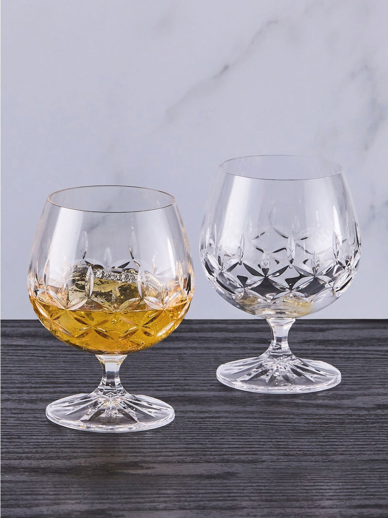 The DRH Collection Set of 2 Clear Dorchester Brandy Rum Glasses Fully Cut
