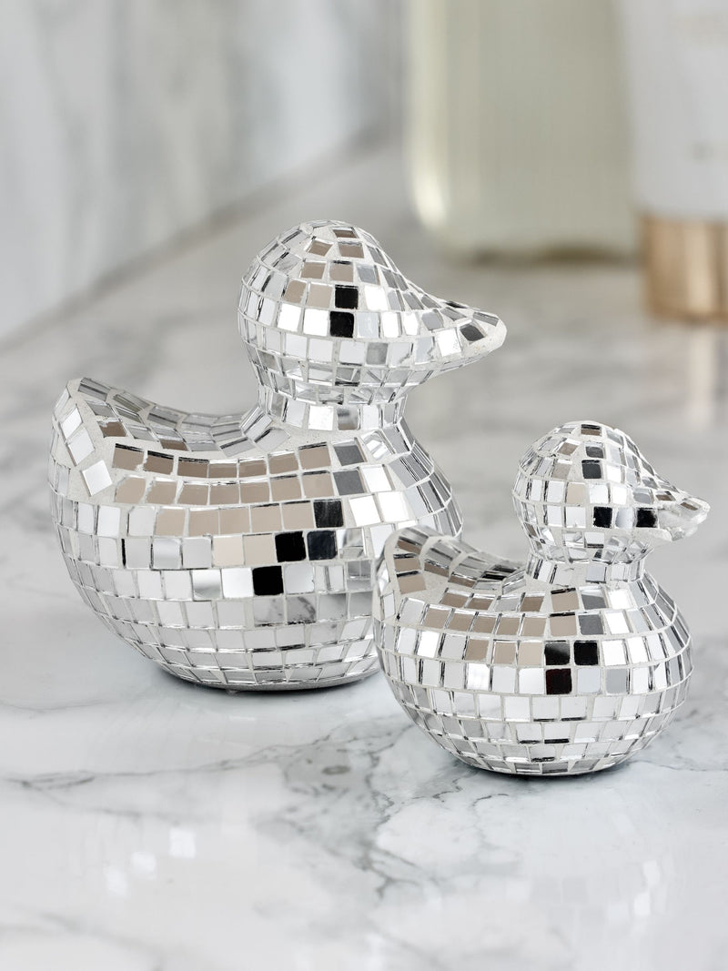 Set of 2 Mirror Ball Disco Duck Ornaments