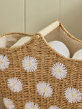 Natural Daisy Woven Toilet Roll Holder and Storage Set