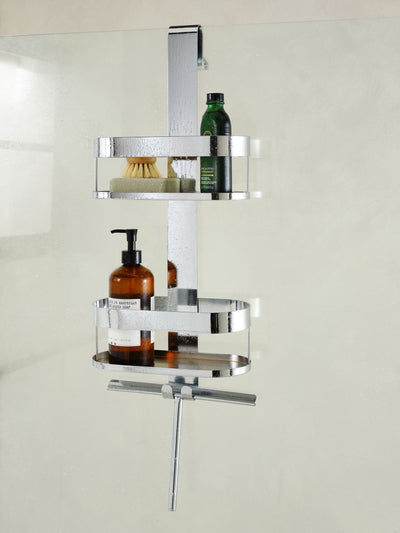 Chrome Shower Caddy with Wiper - Over the Door Storage Organizer
