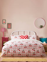 heya home Pink Cherry Gingham Duvet Cover Set