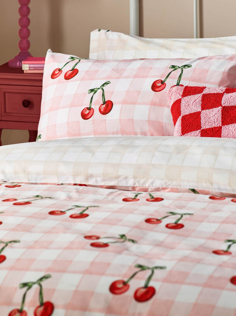heya home Pink Cherry Gingham Duvet Cover Set, UK version