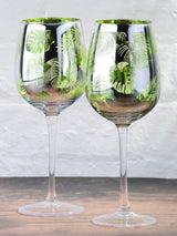 Artland Set of 2 Green Tropical Leaves Wine Glasses
