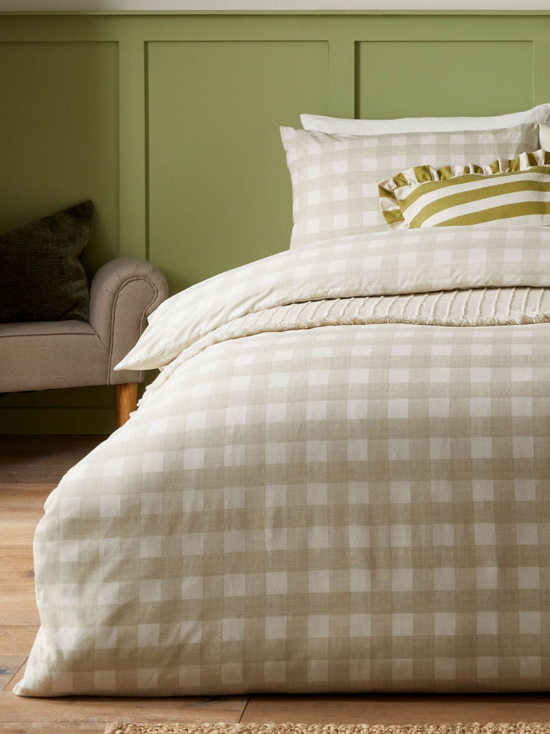 Natural Beige Hartsford Gingham duvet cover and pillowcase set - British product