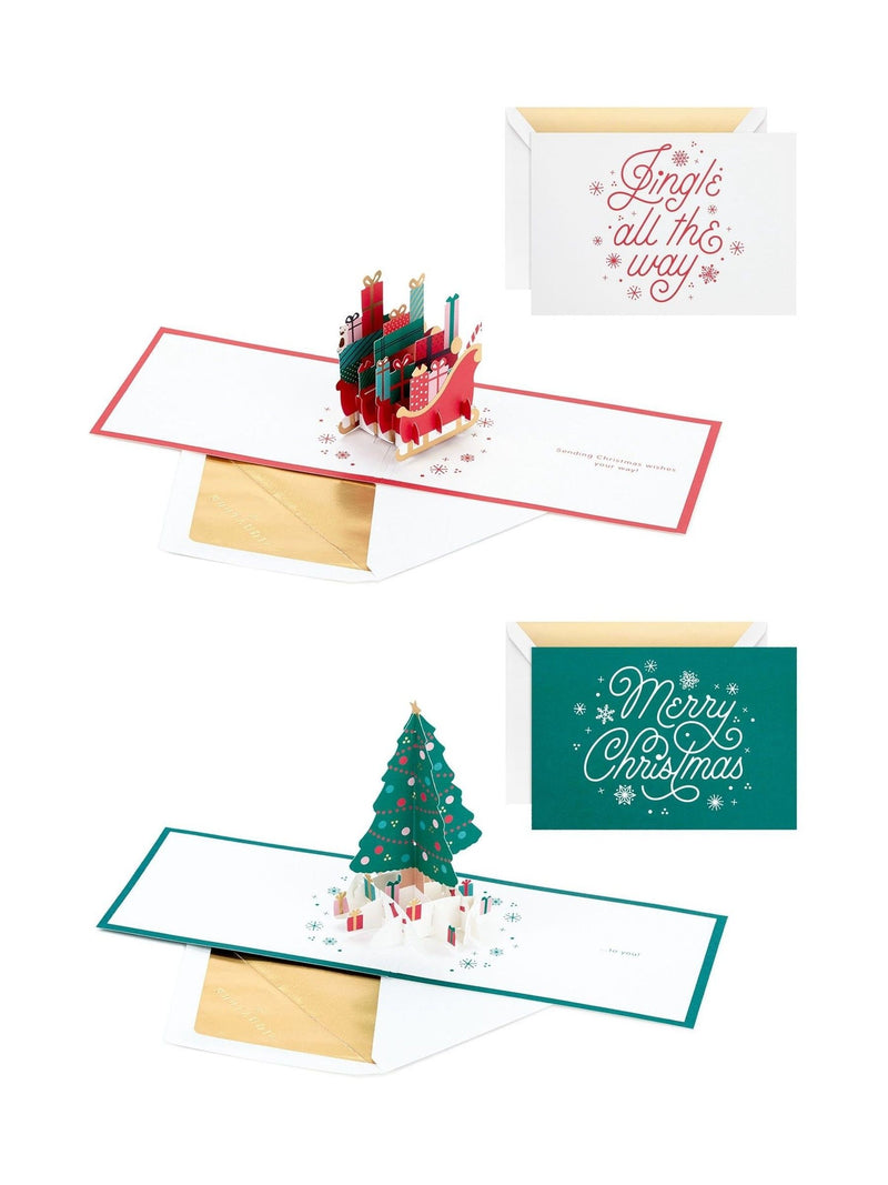 Pack of 4 3D Pop-Up Festive Christmas Cards with Envelopes