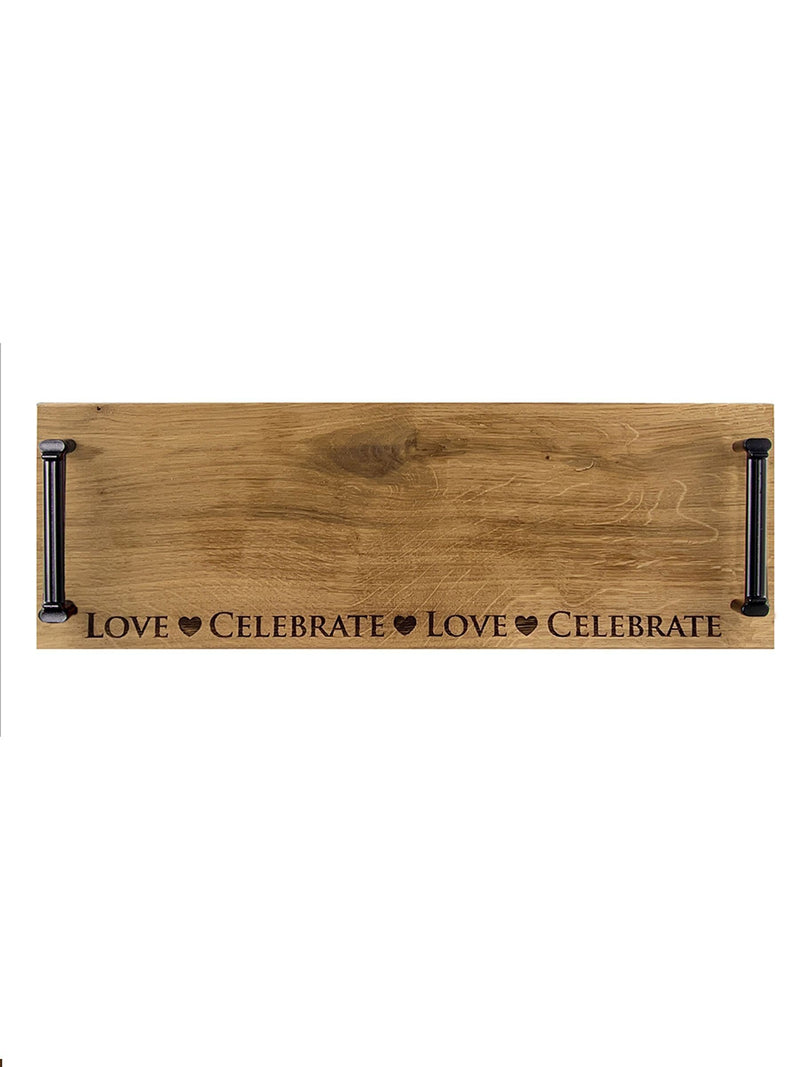 Selbrae House Oak Love & Celebrate Tray with Black Steel Handles