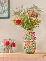 Lucy Tiffney Pink/Green Floral Print Ceramic Vase 33cm