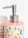 Lucy Tiffney Cream/Pink/Green Leaf soap dispenser and toothbrush tidy set, UK version