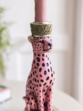 Rockett St George pink/black leopard print taper candle holder 17cm height, imported from the UK