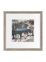 Multi Village on the Bay Wall Art Print with Worn Wood Frame 42x42cm