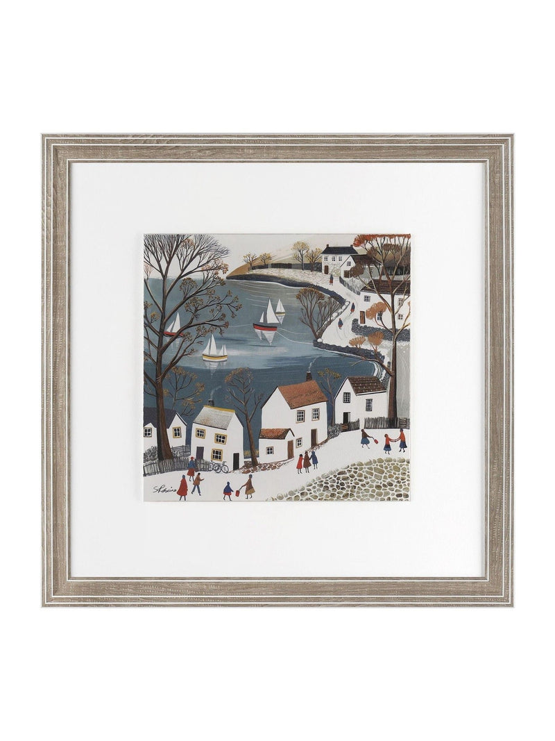 Multi Village on the Bay wall art with wood frame 42x42cm - British product