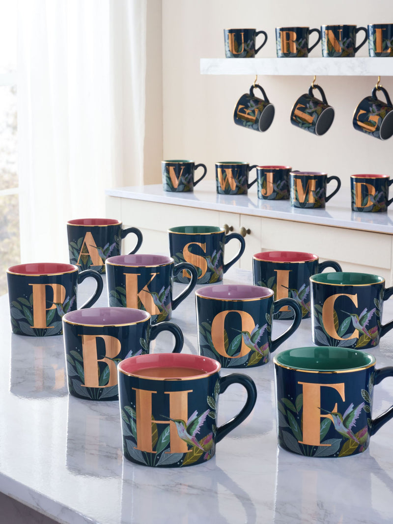 Navy Hummingbird Alphabet Mug 9cm, imported from the UK