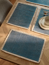 Blue Fringe Edge Fabric Placemats Set of 4