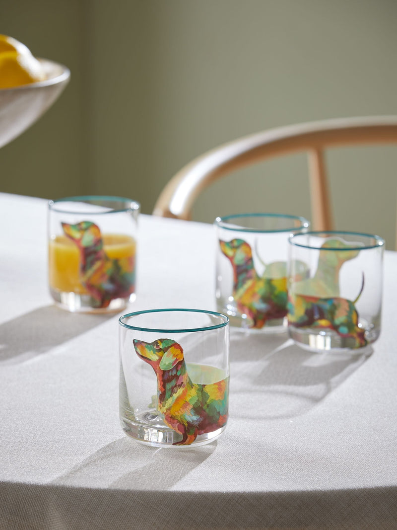 Set of 4 Teal Blue Sausage Dog Tumbler Glasses