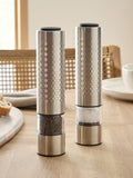 Silver electric steel salt and pepper grinders set of 2 (British brand)