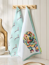 Set of 3 Teal Blue Sausage Dog Tea Towels 50cm x 70cm