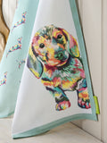 Set of 3 teal blue sausage dog tea towels 50cm x 70cm (British brand)