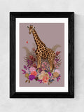Black Giraffe Floral Pink Art Print