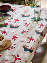 Christmas Santa Print Wipe Clean Cotton Tablecloth