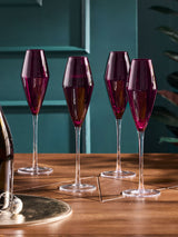Purple Nova Prosecco Flute Glasses Set of 4