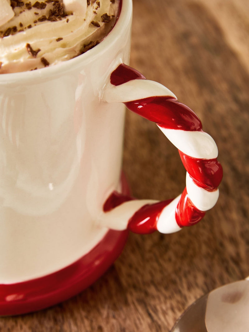 Natural Red Candy Cane Christmas Mug 10cm, imported from the UK