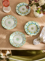 Nina Campbell Set of 4 Yellow/Teal Floral Print Bone China Side Plates 19.5cm