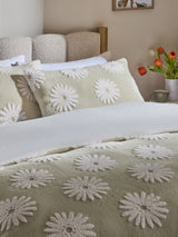 Green Fleece Daisy Floral Jacquard Duvet Cover Set