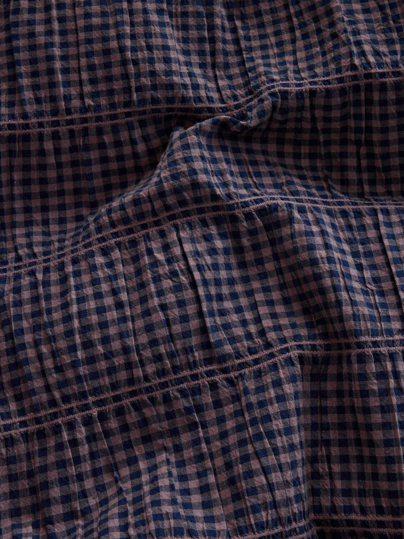 Blue gingham ruched duvet cover and pillowcase set - British product