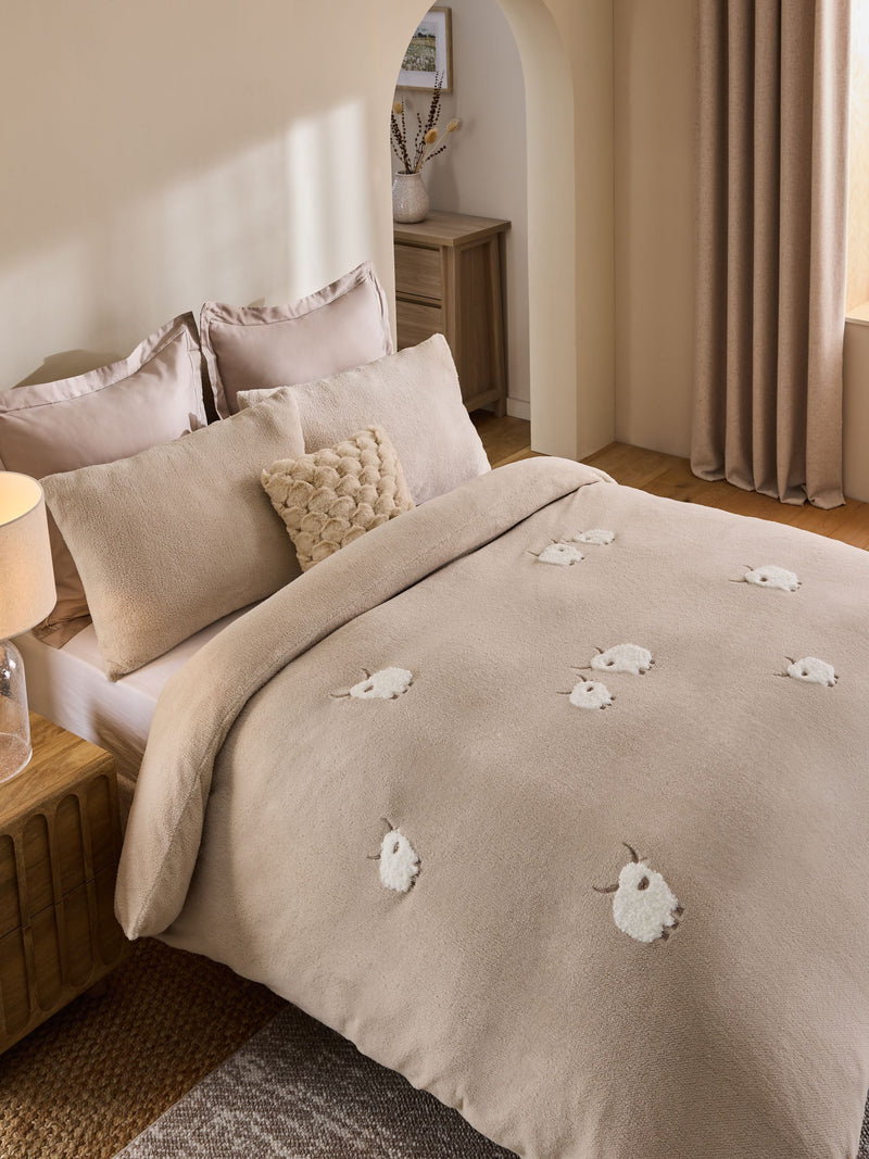 Natural Fleece Tufted Hamish Duvet Cover and Pillowcase Set, imported from the UK