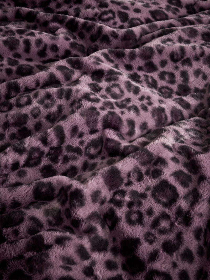 Purple leopard print faux fur duvet cover set, imported from the UK