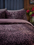 Purple leopard print faux fur duvet cover set, imported from the UK