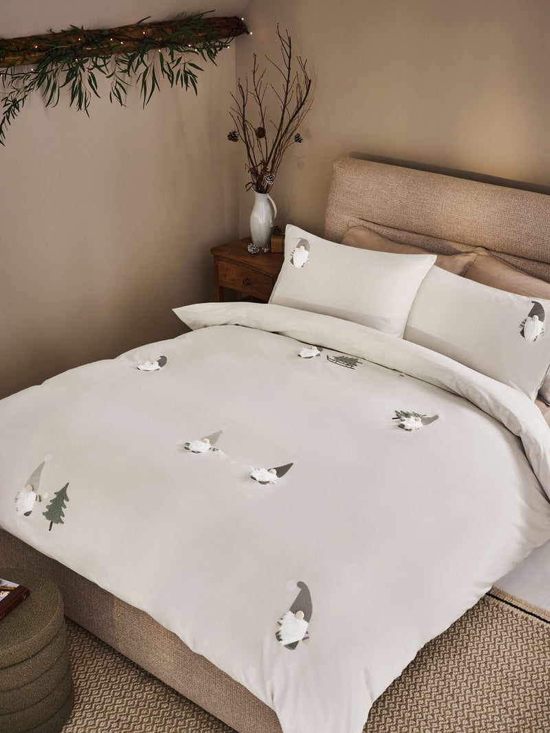 Natural Christmas Gonk duvet cover and pillowcase set, imported from the UK