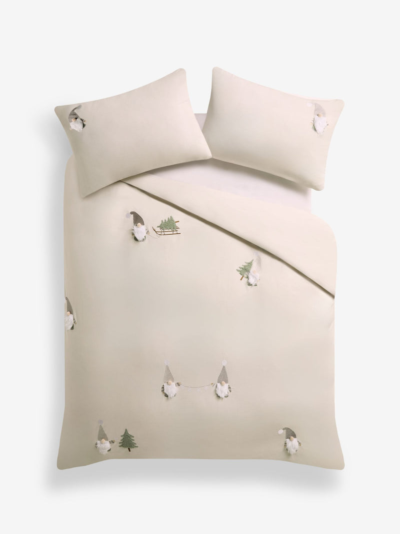 Natural Christmas Gonk duvet cover and pillowcase set, imported from the UK