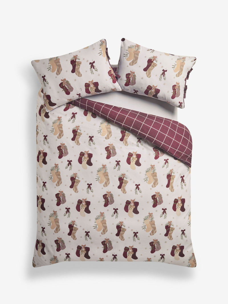 Cream burgundy reversible duvet cover set - British product