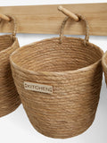 Set of 3 Natural Hanging Baskets and Wall Hooks