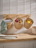 Set of 3 Natural Hanging Baskets and Wall Hooks