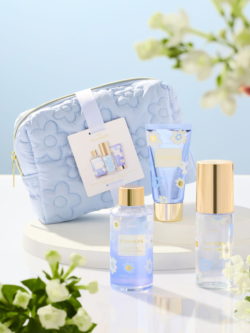Flowers travel bath and body set with body mist, lotion, shower gel - British product