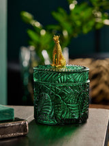 Green Glass Leopard Print Trinket Pot Decorative Jar 13.5cm x 9cm