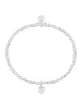 Silver Tone Heart Charm Bracelet with Puffed Beads, 16.5 cm