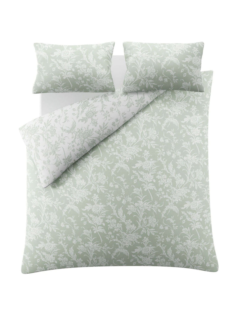 Laura Ashley Green Sage Reversible Duvet Cover and Pillowcase Set, UK version
