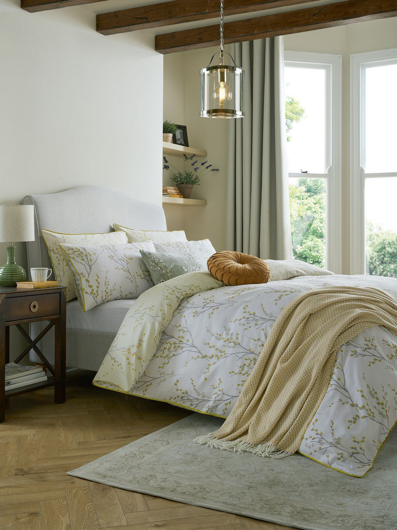 Laura Ashley Pussy Willow duvet cover set in yellow ochre sateen, UK version