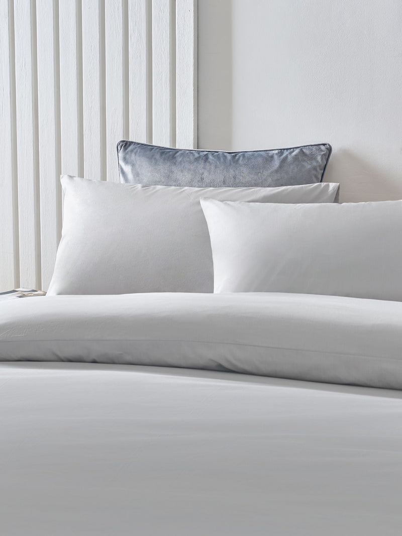 Grey light cotton rich plain duvet cover and pillowcase set, UK version