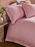 Pink box pleat duvet cover and pillowcase set with 200 thread count cotton, imported from the UK