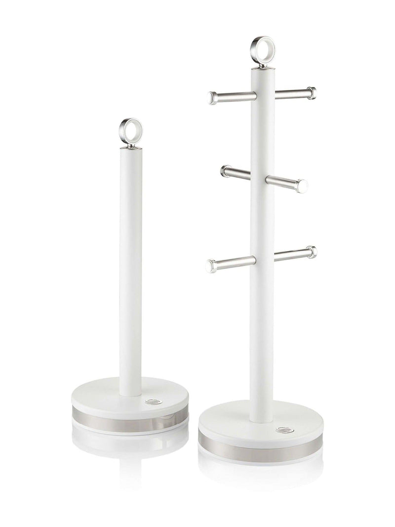 Swan white kitchen towel pole and mug tree set (British brand)