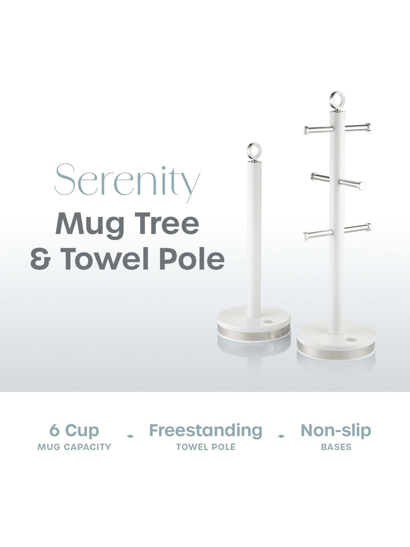Swan white kitchen towel pole and mug tree set (British brand)
