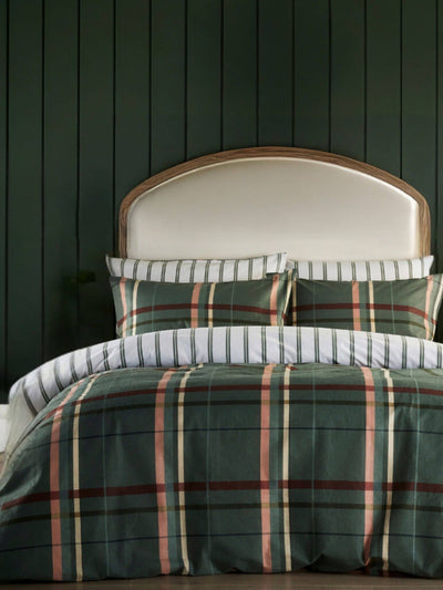Vantona Green Supersoft Brushed Cotton Plaid Duvet Cover Set