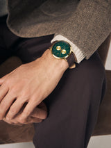 Brown Gold Vertical Dial Analog Watch Faux Leather Strap